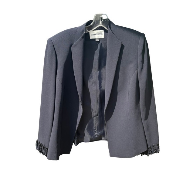 Albert Nipon Vintage Formal Navy Formal Suit with Fringe Beaded Hem RARE - Picture 7 of 16